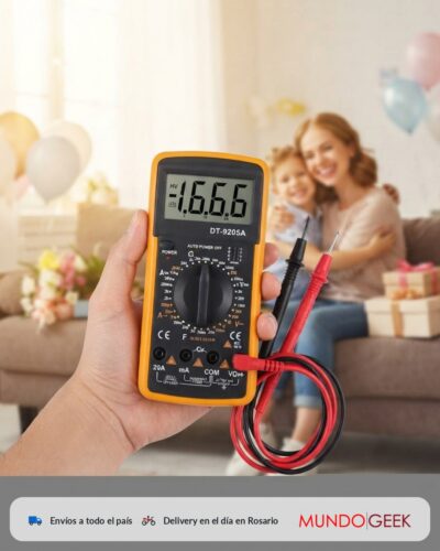 Tester Digital NT-9205A — Mundo Geek — Foto publicitaria en primera persona (POV) en ángulo levemen
